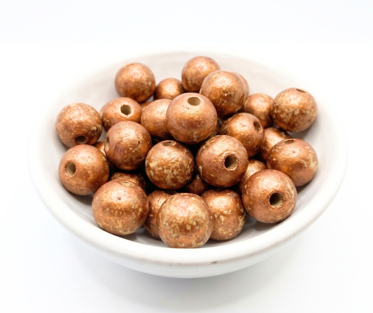 20-PC Distressed Bronze Hand-Painted Wood Beads