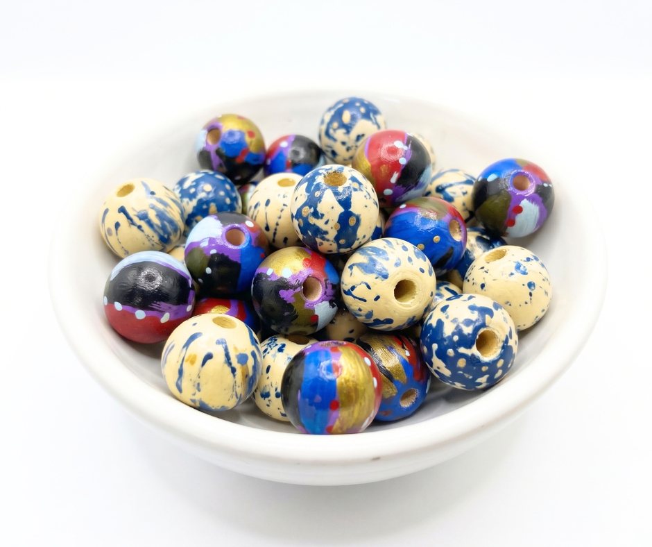 20-PC Hand-Painted Wood Beads