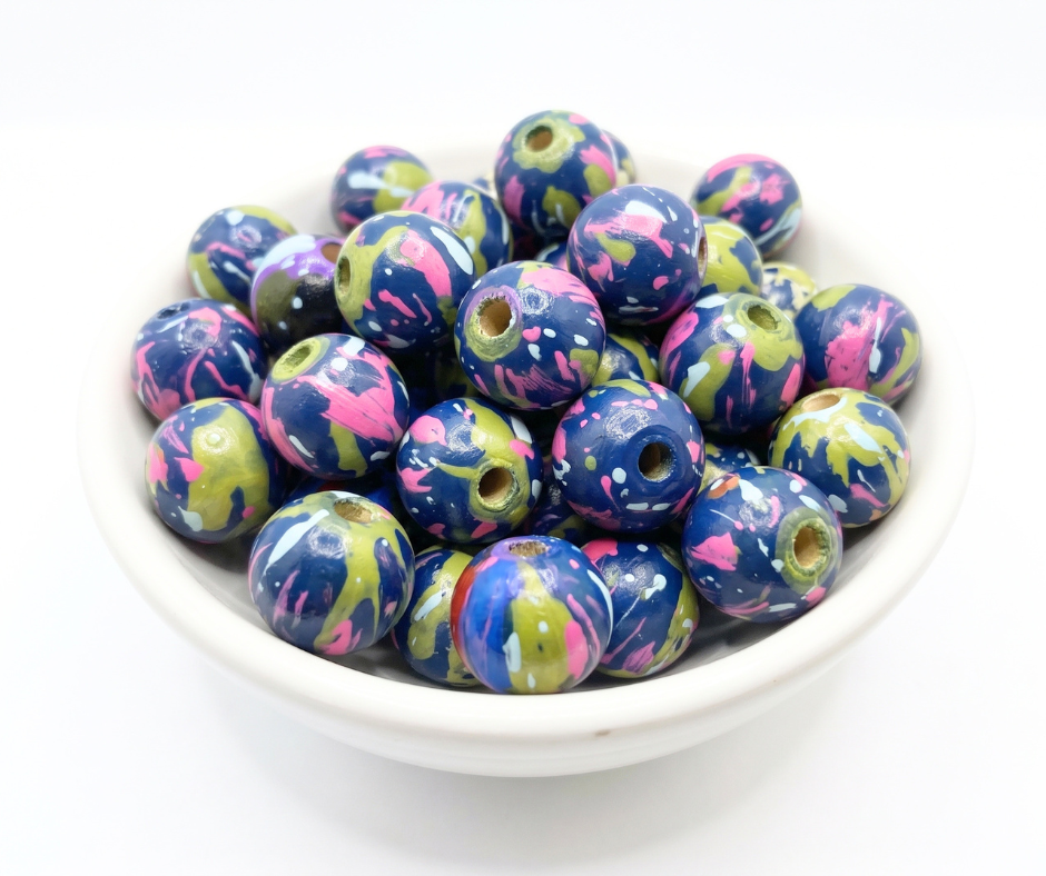 20-PC Hand-Painted Wood Beads