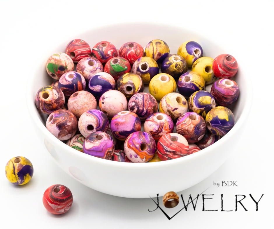 20-PC Marble Inspired Hand-Painted Wood Beads