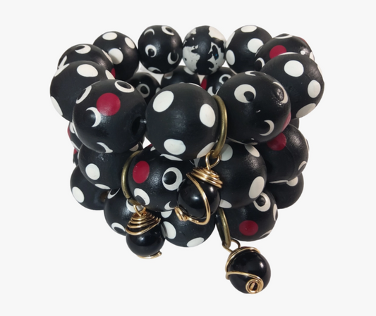 Black, Red & White Polka-Dot Stretch Charm Bracelet - Single