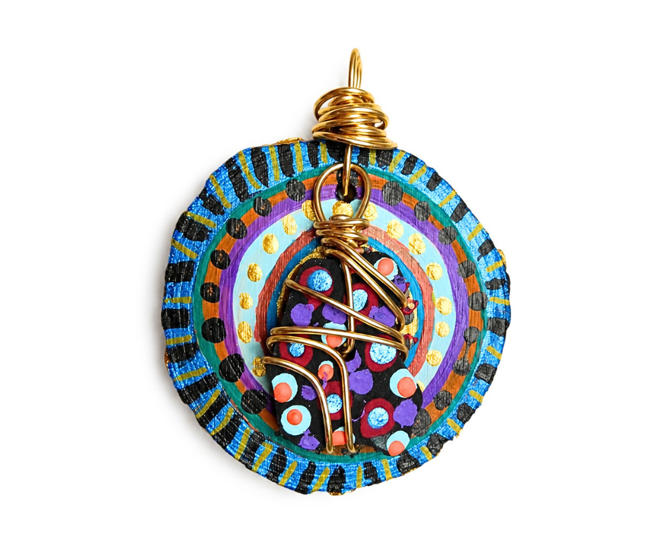 Hand-Painted Large Round Boho Stacked Pendant