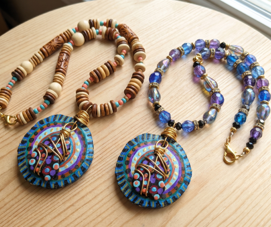 Hand-Painted Large Round Boho Stacked Pendant