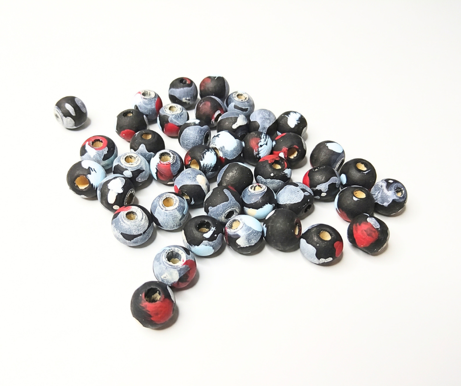 40-PC Black Mixed Hand-Painted Wood Beads
