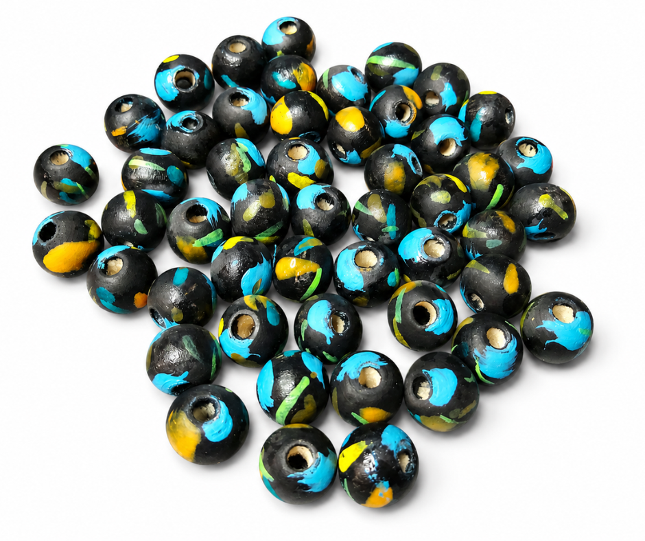50-PC Hand-Painted Wood Beads