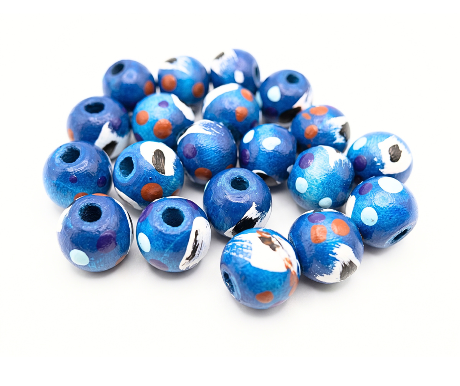 20-PC Hand-Painted Blues Wood Beads