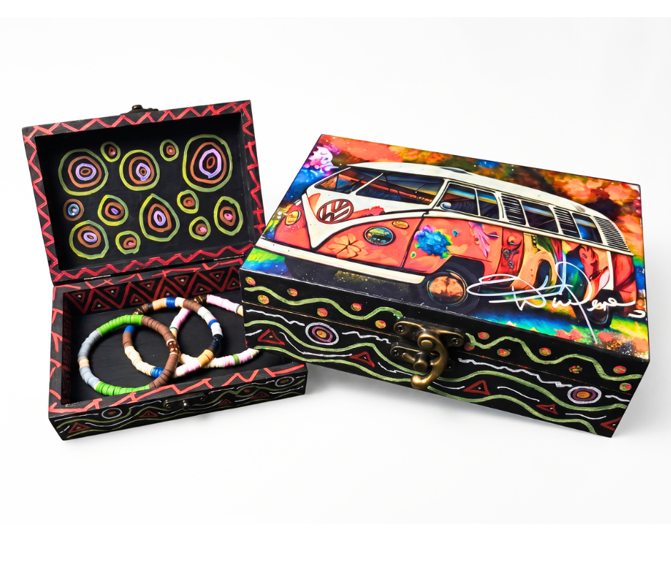 Hand-Painted Wood Decorative Stash/Storage Box