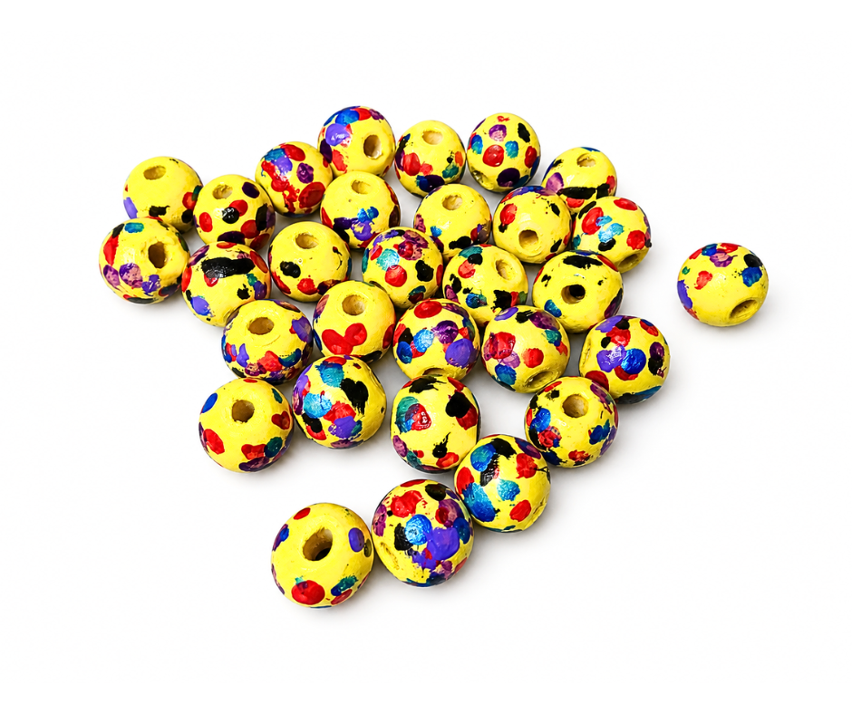 Bright Yellow & Mixed Color Hand-painted Wood Beads