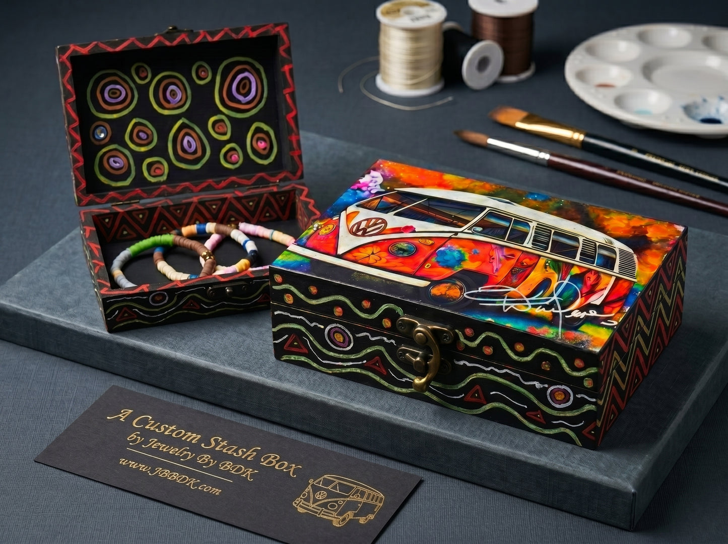 Hand-Painted Wood Decorative Stash/Storage Box