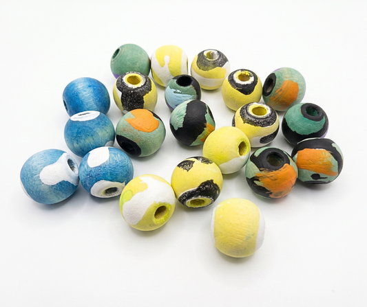 20-PC Mixed Color Hand-Painted Wood Beads