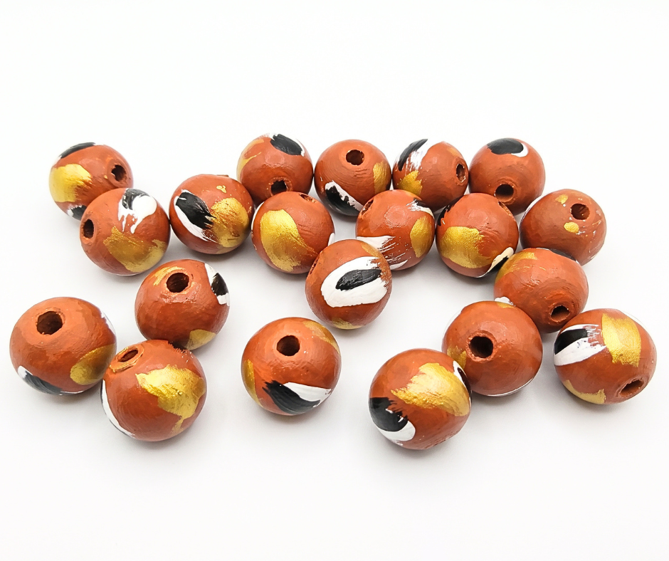20-PC Chocolate Brown Mixed Color Hand-Painted Wood Beads
