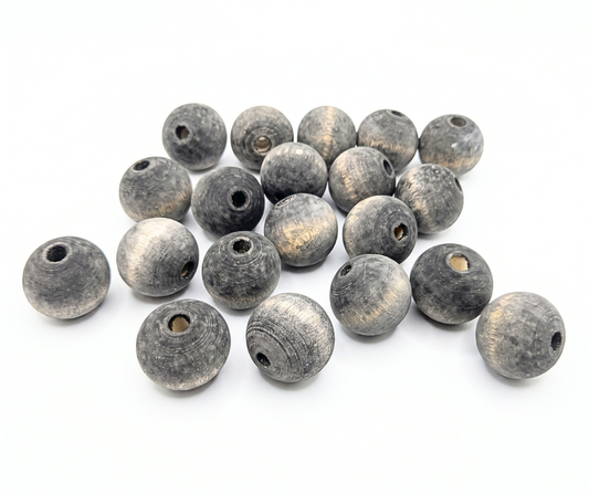 20-PC Black Washed/Faded Dyed Wood Beads