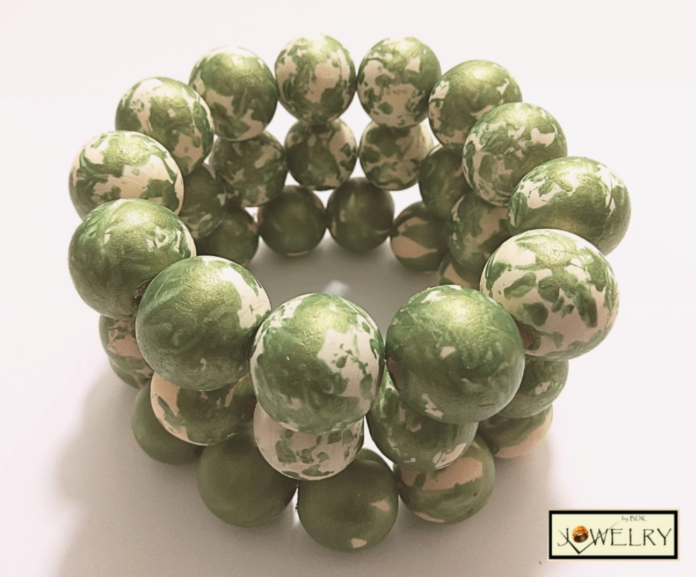 Chunky Olive Green Color Washed Stretch Bracelet - Single