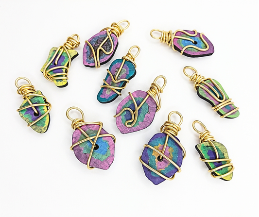 10-PC Peacock Ombre Wire Wrapped Wood Beads