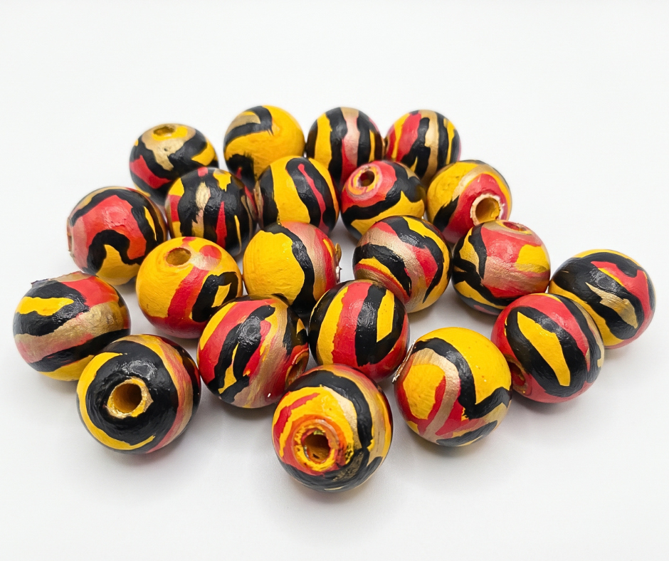 20-PC African Inspired Hand-Painted Wood Beads