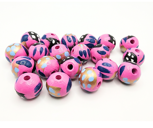 20-PC Hand-Painted Wood Beads