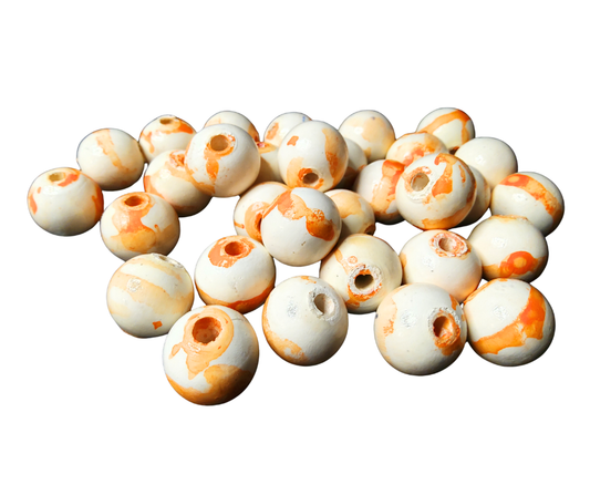 20-PC Orange & White Hand-Painted Wood Beads