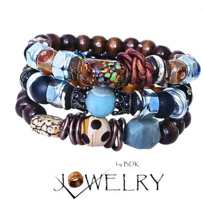 Agate, Bone, Leather & Bone Men's Bracelet Set