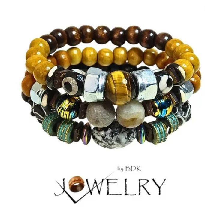 Men's Tiger Eye & Agate Layered Bracelet Set