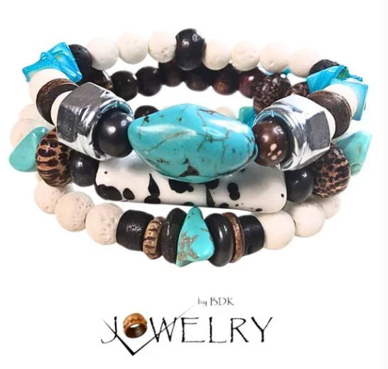 Howlite Turquoise & White Lava Artistic Boho Bracelet