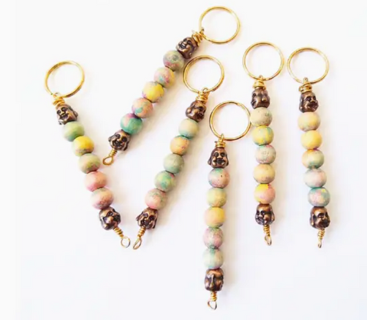 Handmade Buddha Keychains, Pastel Wood Beads, Boho