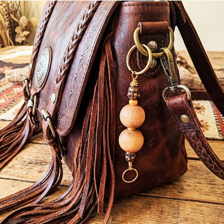 Buddha Keychains, Natural Wood Beads, Mindful Accessories