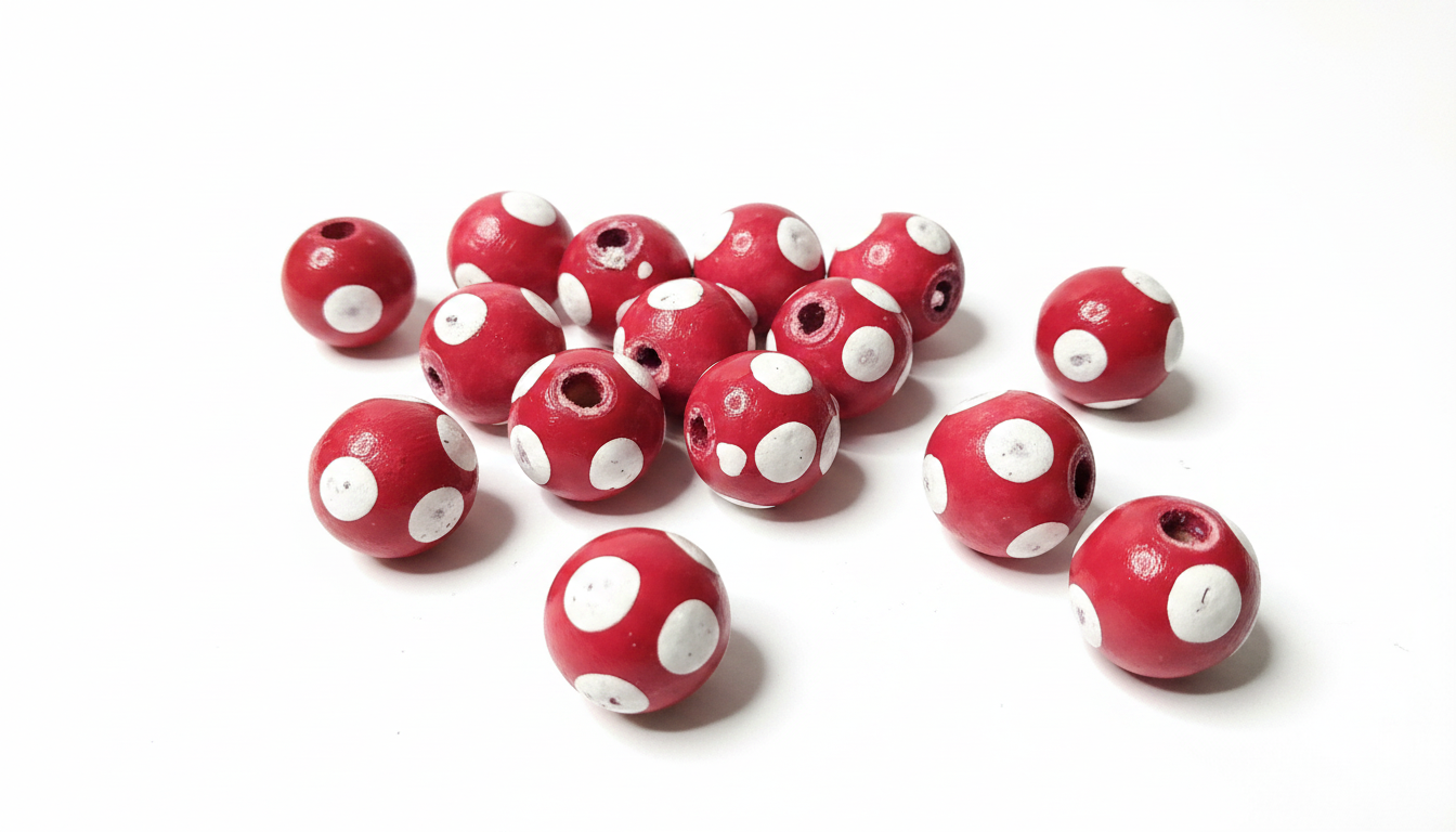 20-PC Red & White Polka Dot Wood Beads