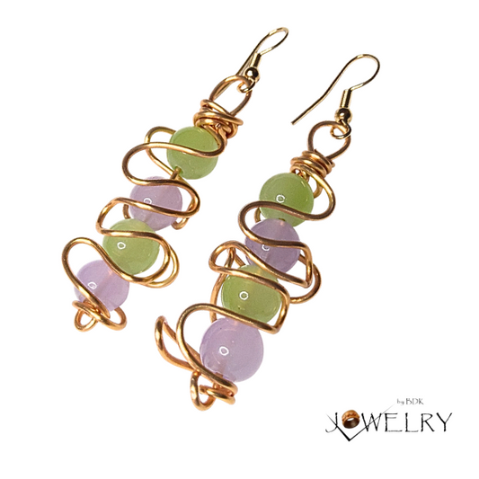 Wire Wrapped Pastel Dangle Earrings