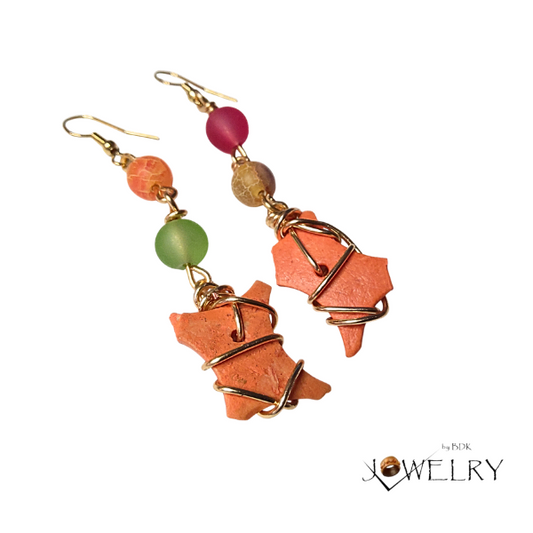 Mix-Matched Orange Coconut Chip Boho Earrings