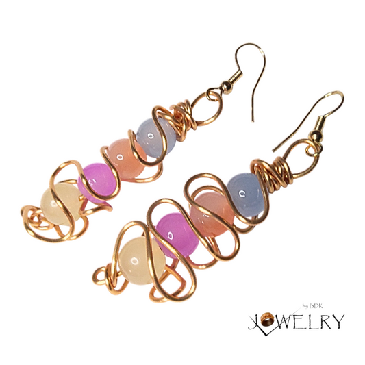 Wire Wrapped Pastel Dangle Earrings