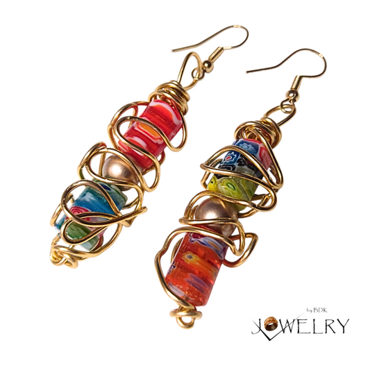 Mix Matched Wire Wrapped Boho Dangle Earrings