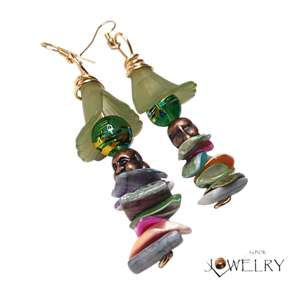 Pastel Shells & Buddha Dangle Boho Earrings