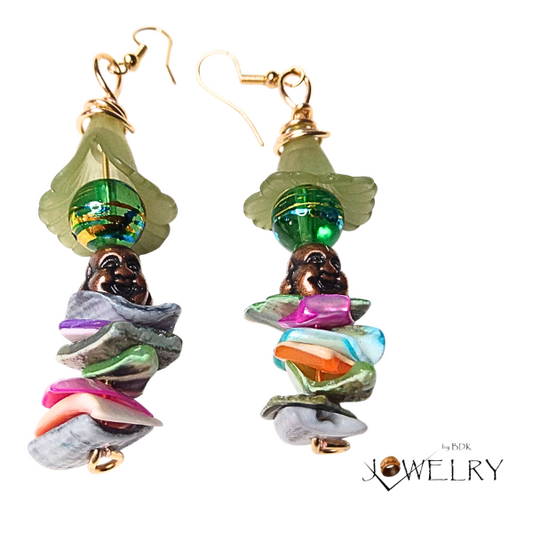 Pastel Shells & Buddha Dangle Boho Earrings