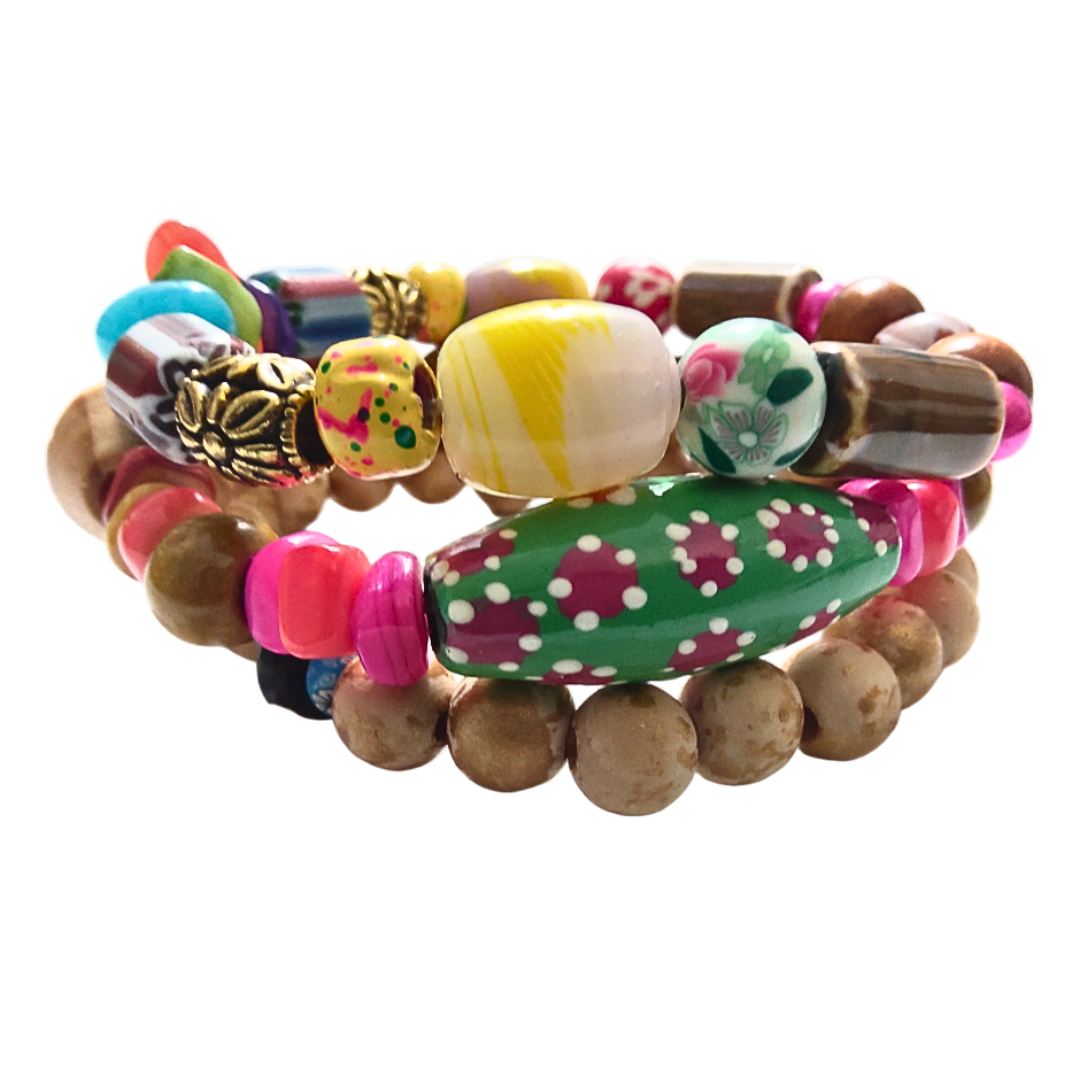 Bohemian 3-Piece Beaded Bracelet Set For Women