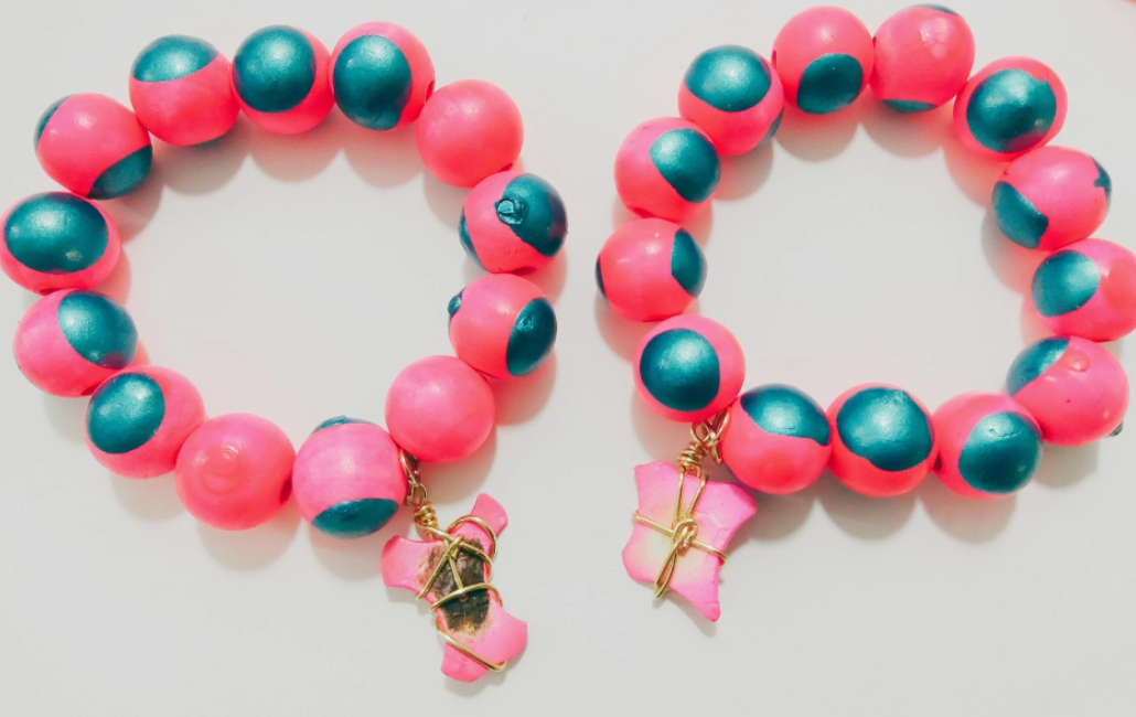 Neon Pink & Teal Chunky Beaded Charm Bracelet - Single