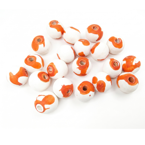 20-PC Orange & White Matte Wood Beads