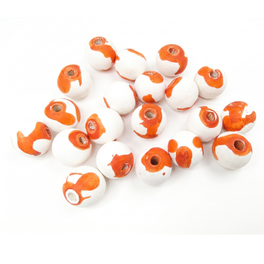 20-PC Orange & White Matte Wood Beads