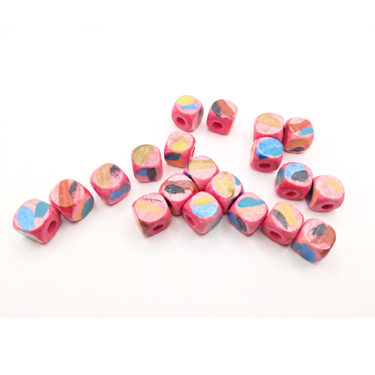 20-PC Square Hand-Painted Multicolor Beads