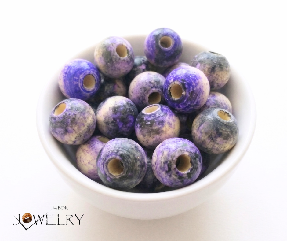 20-PC Purple & Black Distressed Hand-Painted Wood Beads