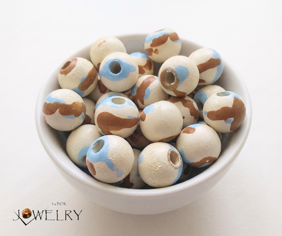 20-PC Distressed Hand-Painted Wood Beads