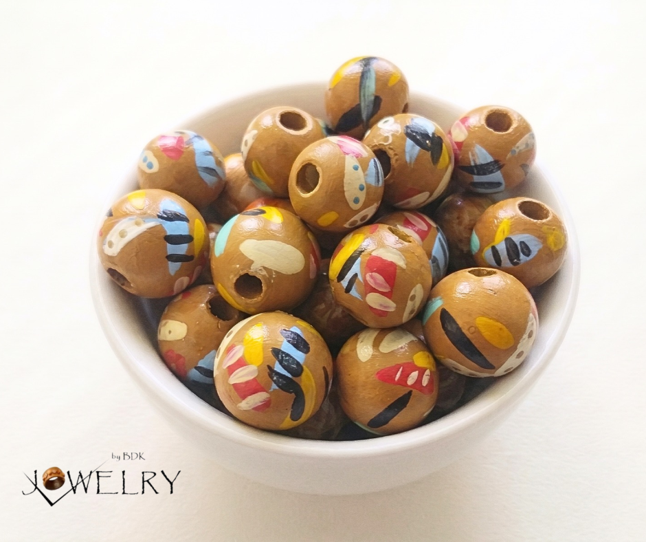 20-PC Hand-Painted Wood Beads
