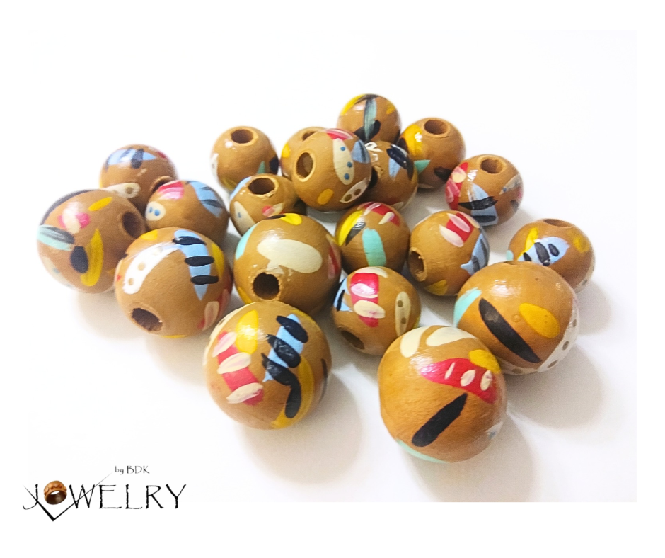 20-PC Hand-Painted Wood Beads