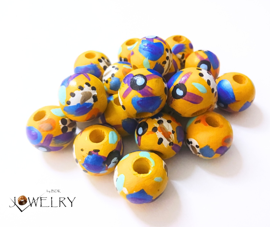 20-PC Hand-Painted Wood Beads
