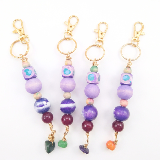 Handmade Purple Beaded Keychains with Gold Hardware – Artistic Boho Accessories by Jewelry By BDK