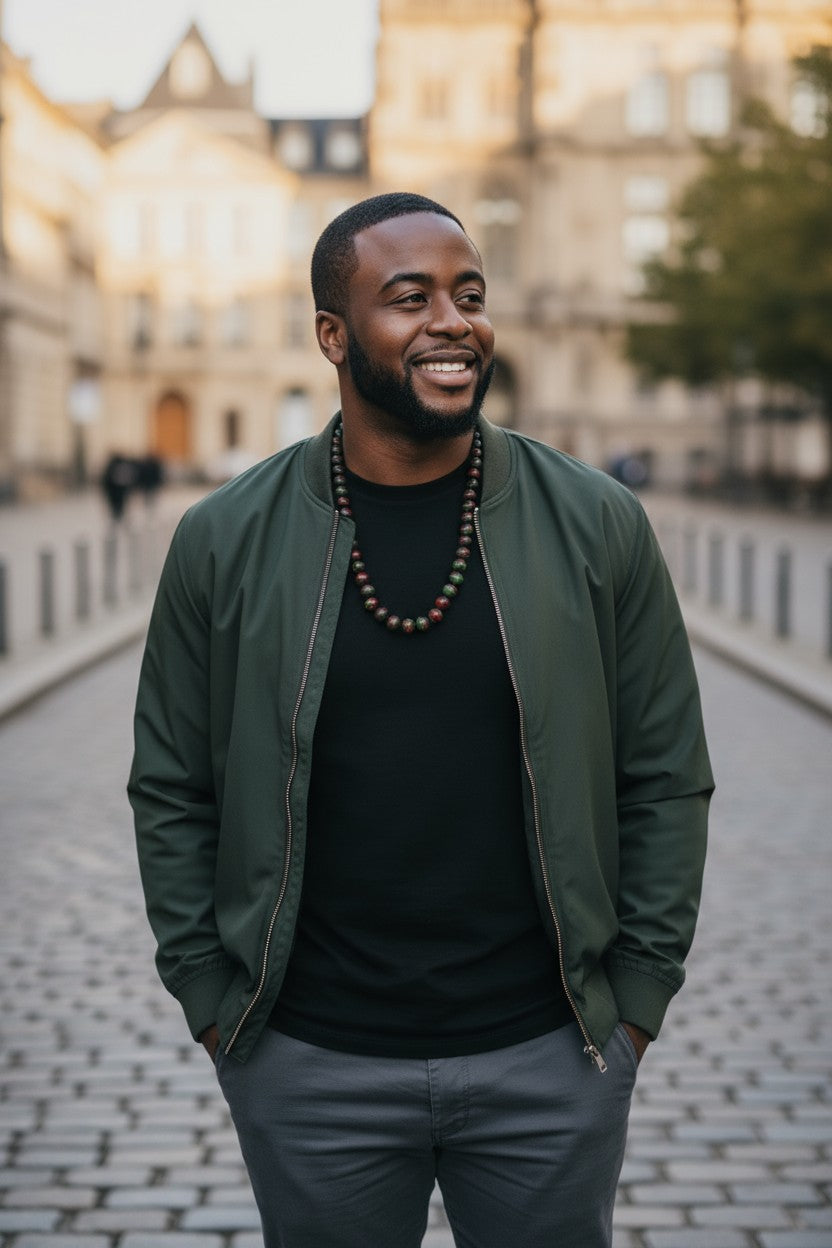 Handcrafted 30-Inch Red, Black & Green Men's Necklace