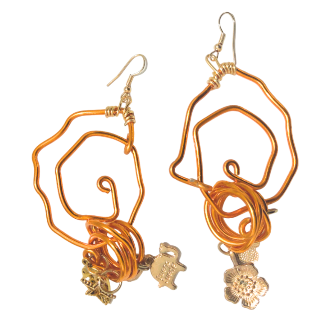 Orange Aluminum Wire Dangle Art Earrings