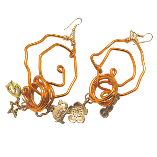 Orange Aluminum Wire Dangle Art Earrings